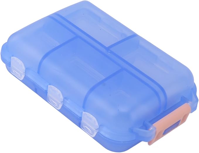 Travel Pill Organizer, Plastic 10 Compartments Pill Case Portable Pill Box Buckle Lock Weekly Portable Pill Holder Container for Purse (Blue)