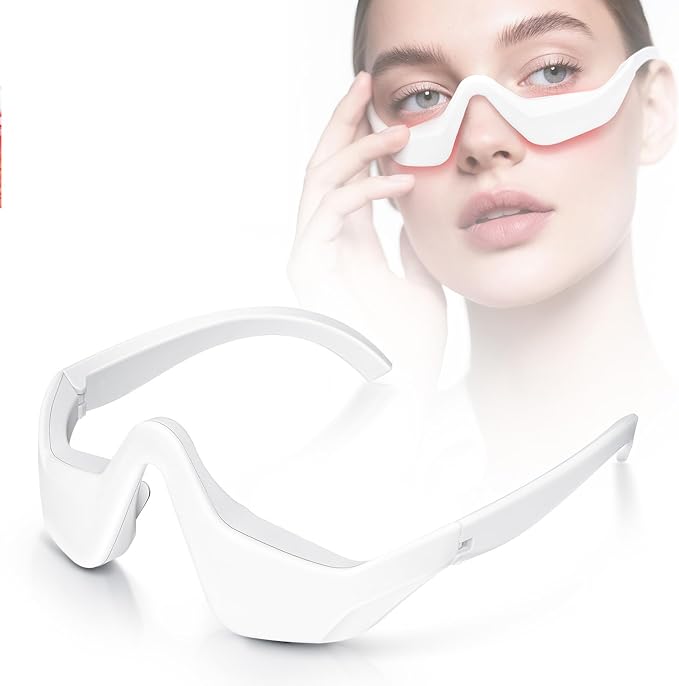 Under Eye Red Light Therapy Massager Glasses, Eye Massager with 2 Modes,Eye Massager for Eye Bags Dark Circles Puffiness Wrinkles Fine Lines