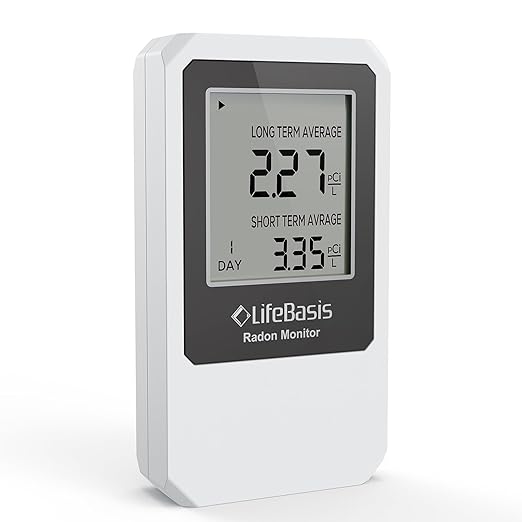 Life Basis Radon Detector for Home Basement, Radon Tester with Long and Short Term Radon Monitoring 0-500 pCi/L Range Battery Operated (Battery Included)- White