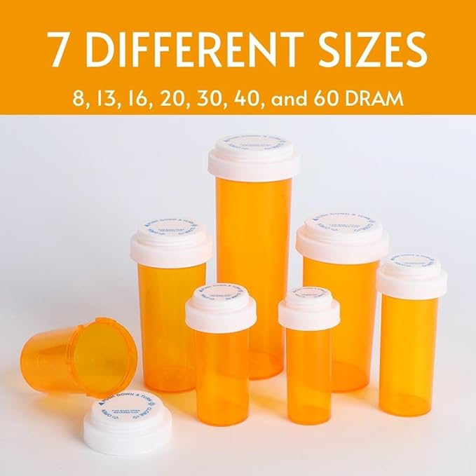 Five Star Supplies Plastic Pill Bottles - Reversible Cap Easy Open & Child Resistant - Pill Container Prescription Vial - Easy Open/Push N Turn (Green, 13 DRAM 275 ct.)