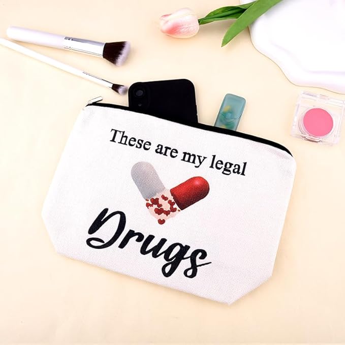 Funny Medicine Make Up Bag for Women Novelty Drug Gag Gift Pouch Fun Small Nurse Christmas Presents Birthday Retirement Gift for Doctor from Patient Zipper Pouches for Medical Supplies Pharmacist Bag