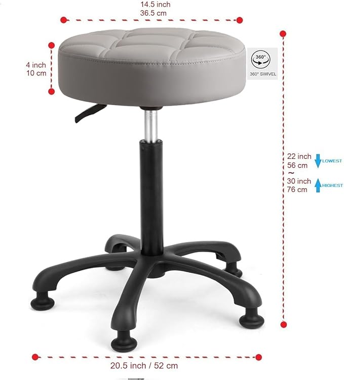 Height Adjustable Heavy Duty Stools Salon Stool Chair with Bell Glides for Home Bar Kitchen Office Shop Tattoo Lash Tech Pedicure (Grey with Bell Glides, Height 22 to 30 in)