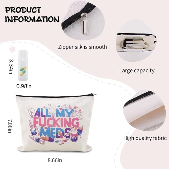 Patient Medication Pouches for Traveling Med Case for Pill Box Storage Container Pharmacy Doctor Medical Funny Novelty Gifts for Physician Nursing Assistant Pharmacist Nurses Makeup Bags for Work Camp