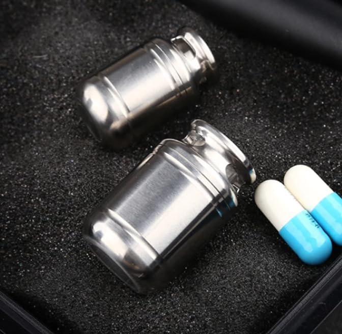 Titanium Keychain Pill Holder Mini Daily Pill Box Pendant Container Waterproof Metal Case Bottle Portable Organizer (Ti/L)