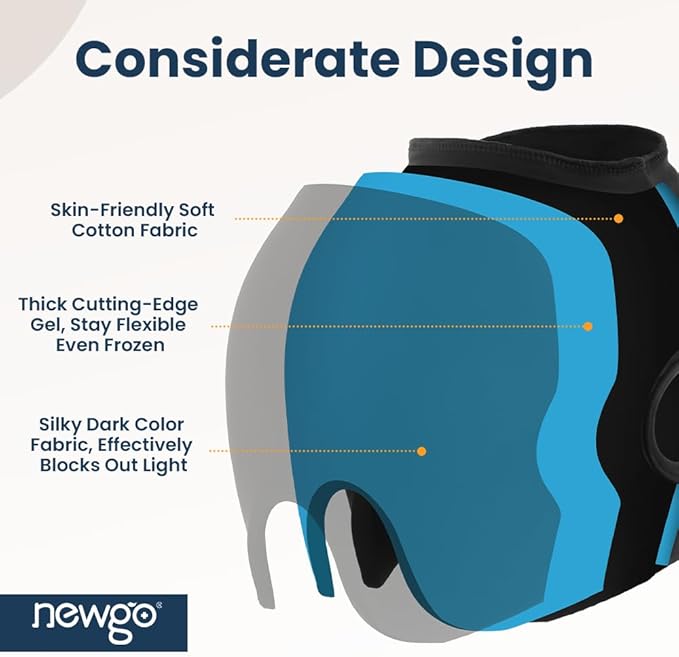 NEWGO Migraine Headache Relief Cap, Soft Head Ice Pack Wrap Migraine Gel Ice Cap with Full Coverage and Ear Outcuts for Tension Headaches
