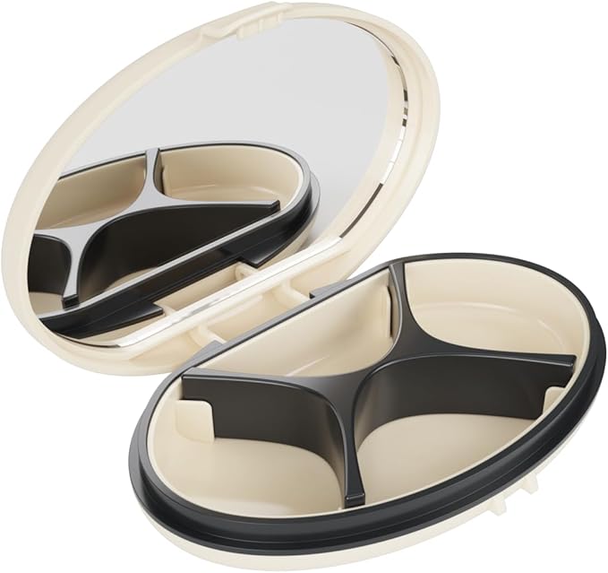 EQUADOSE Oval Compact Pill Case, Portable Organizer with Mirror, Travel Medication Holder with Removable Divider, Small Storage Case for Pills, Vitamins, Earbuds, Jewelry & Daily Essentials, Cream
