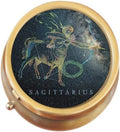 Sagittarius Zodiac Stars Brass Round Pill Box