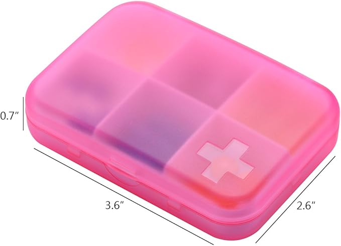 Portable Pill Organizer - Slim Pill Box for Purse or Travel, Compact Pill Case(6 Compartment,Pink)