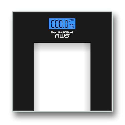 AWS Digital Bathroom Scale 400 lb Capacity | Clear Tempered Glass Body Weight Scale with Large Display | Low-Profile Modern Design, High Accuracy & Step-On Technology