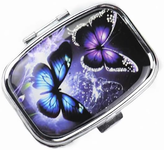 WATASSA Pill Box with Animal Style Mirror All-in-One 2-Compartment Portable Medicine Organizer, Marble Pattern Travel Pill Case for Vitamins&Daily Medication(Fits Pocket/Purse) (Iridescent Butterfly)