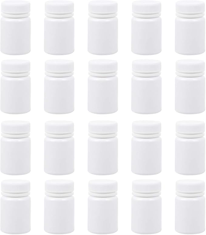 20 Pcs Empty Pill Bottles, 50ml Small White Plastic Medicine Containers with Lids, Portable Travel Pill Holder for Medication, Vitamins & Crafts
