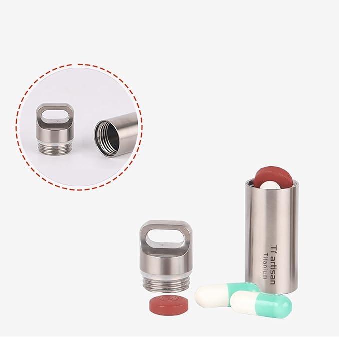 Small Nitroglycerin Pill Holder Keychain, Titanium Pill Case Necklace, Waterproof Pill Container EDC Pendant, Outdoor Pill Box Lightweight Travel Pill Organizer for On The Go