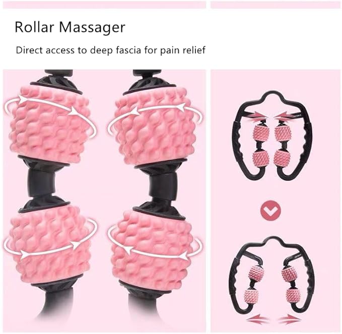 4 Wheels Foam Roller Muscle Massager for Leg Neck Hand Arm,Trigger Point Muscle Relax Massager Indoor Sports Yoga Bodybuilding Equipment (Pink)