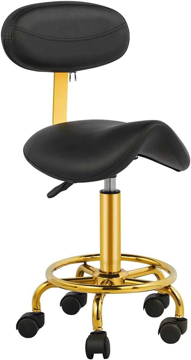 Saddle Rolling Chair Saddle Stool with Backrest Ergonomic Stool with Wheels Hydraulic Adjustable Soft Comfortable Cushion for Salon Tattoo Shop Spa Home Office Dentist Black