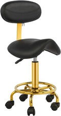 Saddle Rolling Chair Saddle Stool with Backrest Ergonomic Stool with Wheels Hydraulic Adjustable Soft Comfortable Cushion for Salon Tattoo Shop Spa Home Office Dentist Black
