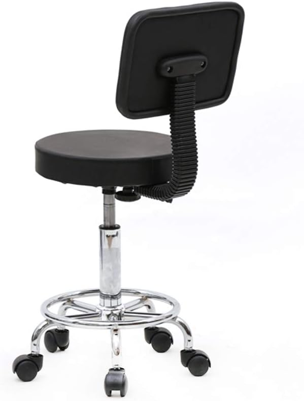 Modern Rolling Round Stool Chair,PU Leather Swivel Adjustable Rolling Stools,Ergonomic Swivel Salon Spa Barstools,Office Drafting Chairs,with Backrest Wheels,for Home, Kitchen, Medical, Lab (Black)