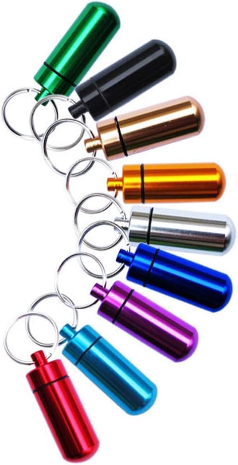 Purple Pill Organizer Mini Pill Box, Metal Pill Box Emergency Medicine Drug Box Tank with Keychain Case Stainless Steel for Outdoor Travel Waterproof Case Outdoor Camping Hiking Traveling