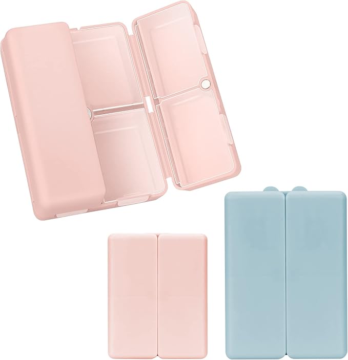 FYY 2 Pcs Daily Pill Organizer, 7 Compartments Portable Pill Case Travel Pill Organizer,[Folding Design] Pill Box for Purse Pocket to Hold Vitamins,Cod Liver Oil,Supplements and Medication-Pink+Navy