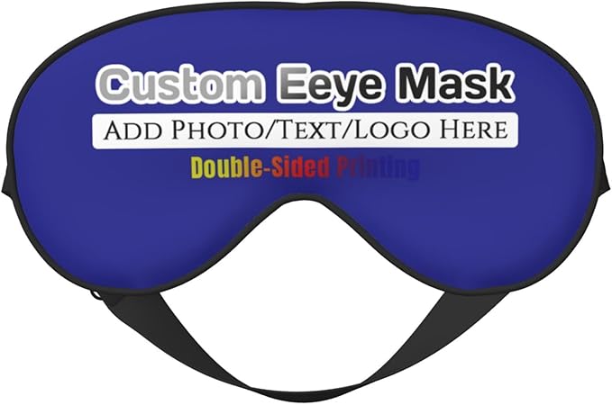Personalized Eye Mask Add Picture Text Image Logo Custom Travel Sleeping Masks for Home Office Customized Sleep Mask for Men Women Blocks Light Adjustable Strap Blue
