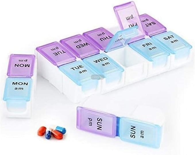 E-Crazy Pill Organizer, Pill Box Twice-a-Day, Weekly Pill Planner with Detachable Compartments, can be Detached as Daily Pill Box, AM PM Pill Organizer