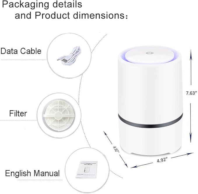 MELEDEN Air Purifier for Home with True HEPA Filters,Low Noise Portable Air Purifiers with Night Light,Desktop USB Air Cleaner