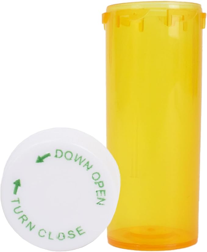 Plastic Amber Medicine Pill Bottles, 8 Dram, (25 Pack), Push Down and Turn Child Resistant Caps, Amber Prescription Vial, Medicine Container, Pill Cases Dispenser Organizers