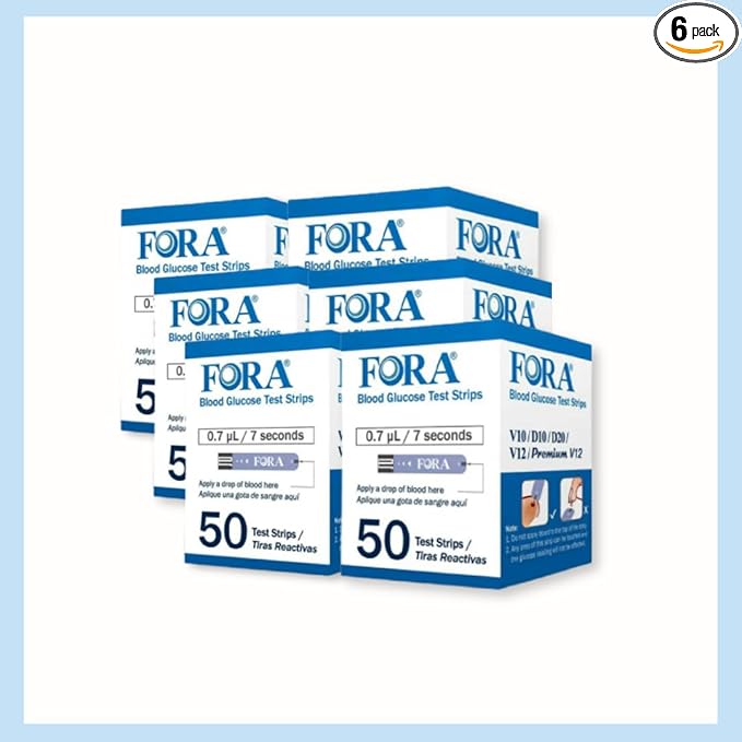 FORA Glucose Strips (50 ct/Vial) - V10 V12 D10 D20 PremiumV12 (NOT Compatible with Premium V10) (6)