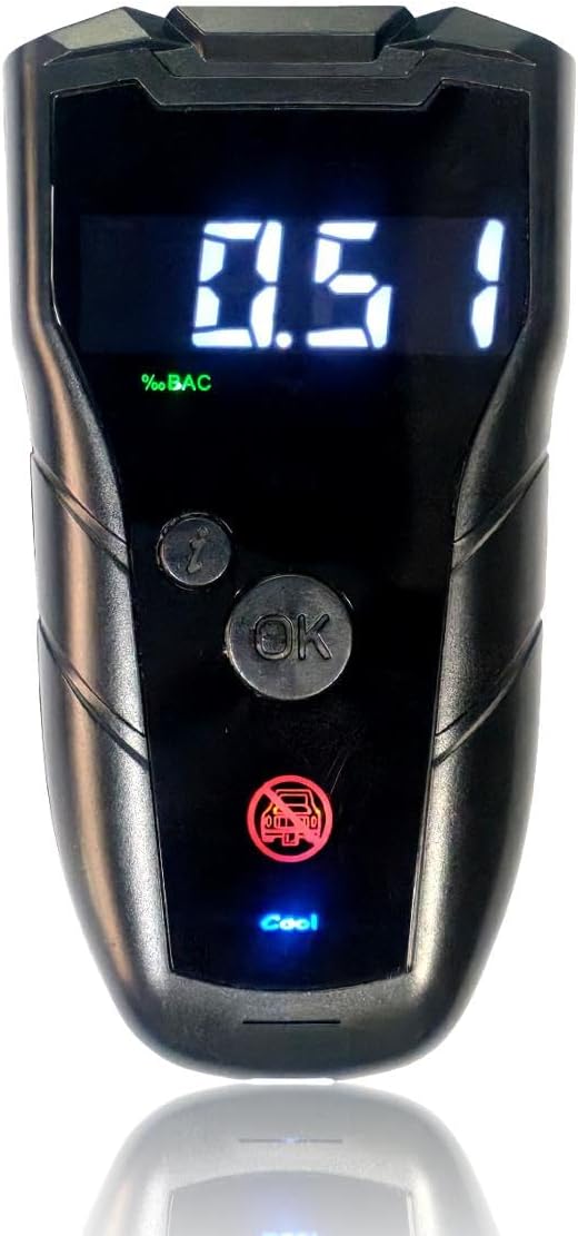Rechargeable Breathalyzer with Auto Flow detect & auto Cleaning Feature, 200 Memories and Big View Area Display Visible at Night