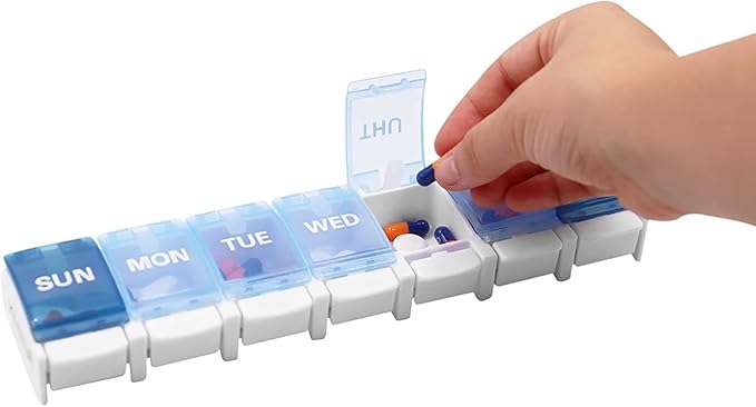 KMINA Pill Organizer Large with Push Button, Weekly Medicine Pill Organizers, 7 Day Pills Box Case Travel for Big Vitamin Supplements