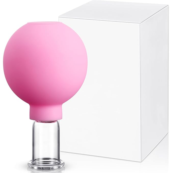 Nuanchu Facial Cupping Cup Glass Face Cup Silicone Cupping Massage Vacuum Suction Mug for Body Face Leg Arm Back Shoulder Muscle and Joint(Pink,0.65 Inch Diameter)