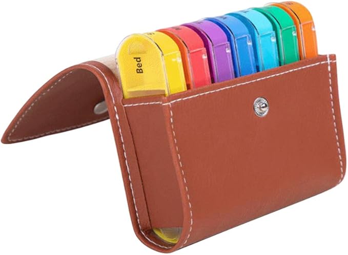 Portable Medicine Box Weekly Pill Organizer 7 Day 4 Times a Day Compact Pill Case with Leather Storage Bag for Travel and Home Health Care