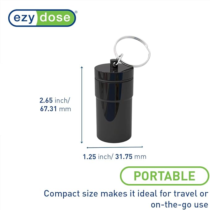 EZY DOSE Keychain Pill Case, Medicine Planner, Vitamin Organizer Box, Daily Planner, Safe for Money & Travel Items, Stainless Steel, Small, Color May Vary, BPA Free