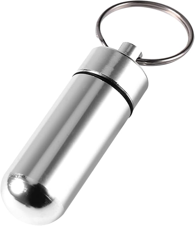Silver Portable Stainless Steel Pill Container, Waterproof Mini Sealed Jar, Aluminum Alloy Keychain Pill Bottle Medication Aids