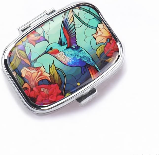 WATASSA Pill Box with Animal Style Mirror All-in-One 2-Compartment Portable Medicine Organizer, Marble Pattern Travel Pill Case for Vitamins&Daily Medication(Fits Pocket/Purse) (Blue Bird)