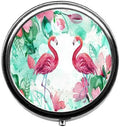 Watercolor Flowers and Flamingos Cute Pill Box/Pill case-Round Pill Box/case- Three-Compartment Pill Box/Pill case …
