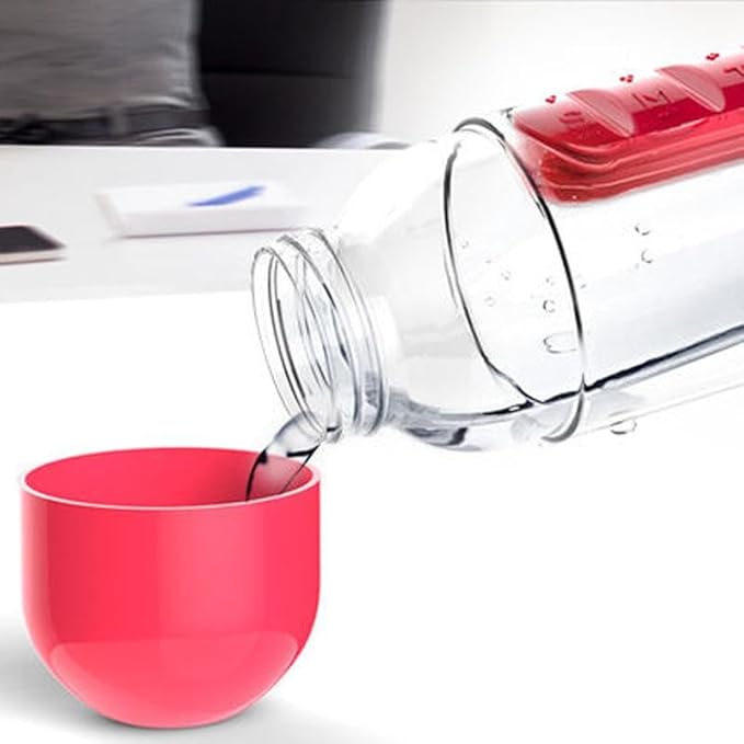 2-in-1 Water Bottle and Pill Organizer, 600ml Capacity, 7 Compartments outdoor capsule cup medicine box dispenser (Rose)