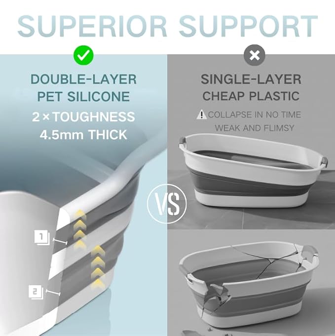 Collapsible Pet Bathtub with Water Drain Plug, Foldable Bathtub for Puppy Small Dogs Cats, Portable & Space Saving Design, BPA Free, Grey
