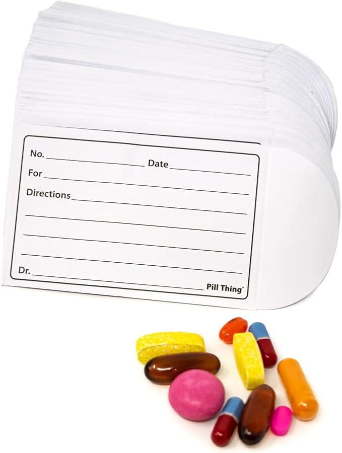 Printed Pill Envelope with Peel and Seal Pressure Closure - 3.5" x 2.5", Easy to Fill, Holds Variety of Pill Sizes (100)
