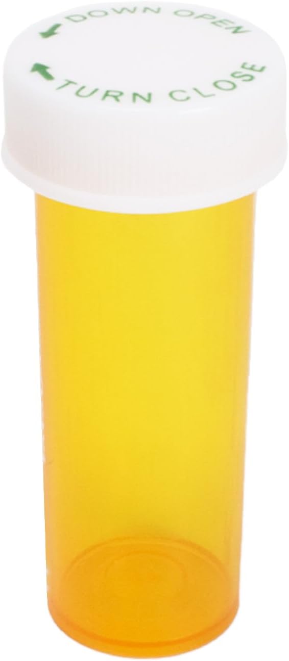 Plastic Amber Medicine Pill Bottles, 6 Dram, (25 Pack), Push Down and Turn Child Resistant Caps, Amber Prescription Vial, Medicine Container, Pill Cases Dispenser Organizers