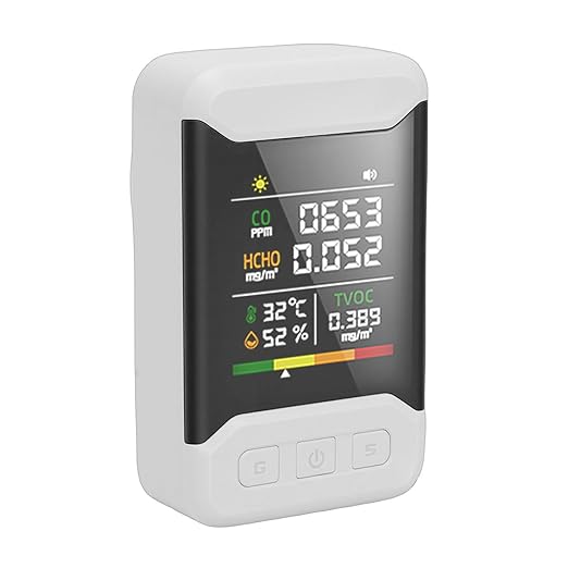 5 in 1 Indoor Air Quality Monitor, ABS Plastic, Detects VOC CO2 PM2.5 Temperature and Humidity for Home and Office Use (US Plug)