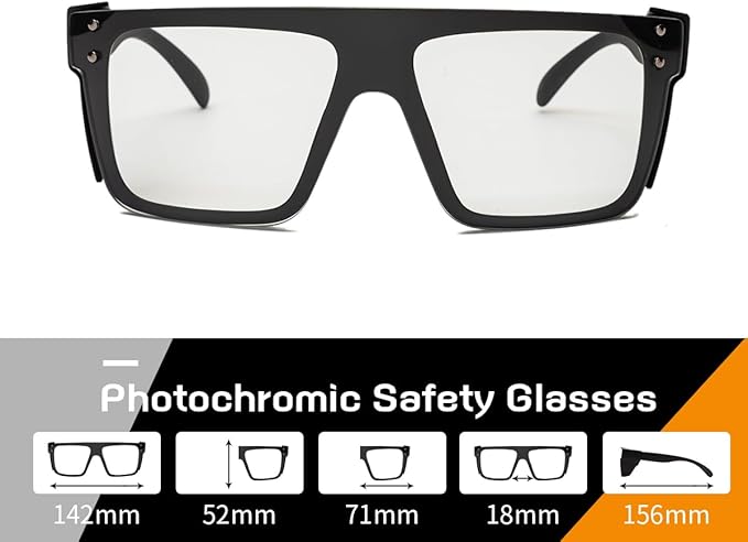 Photochromic Anti Bluelight UV400 Auto-Darkening Clear to Smoke Lens Transitional ANSI Z87.1 Safety SunglassesGlasses