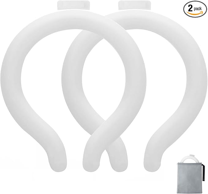 Cooling Neck Wrap with Insulated Bag, Reusable Ice Neck Ring & Body Cooler for Summer Heat, Wearable Cooling Tube Maintains 18°C/64°F for Outdoor, Sports, Travel (White*2)