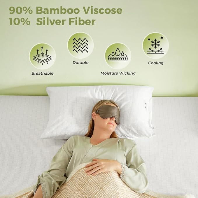 Bamboo Viscose Grounding Sheets, 10% Silver Infused Grounding Cooling Bed Sheets, Silky Breathable Than Cotton for Hot Sleeper, 15 Deep Pocket Grounded Fitted Sheets Only, CK