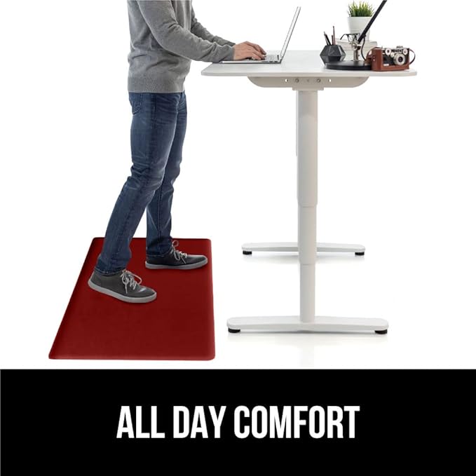 GORILLA GRIP 2 Pack Comfortable Cushioned Kitchen Mats for Floor, 17x24 + 17x48, Waterproof and Stain Resistant, 1/2 Inch Thick Soft Ergonomic Standing Desk Anti Fatigue Mat, Foam Supports Feet, Red