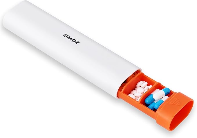 Weekly Travel Pill Organizer, 7 Day Small Pill Organizer, Water Proof Compact Daily Pill Case, Portable Medicine Case, Cute Pill Holder for Vitamins Supplements, Drawer-Shaped Pills Organizer (Orange)