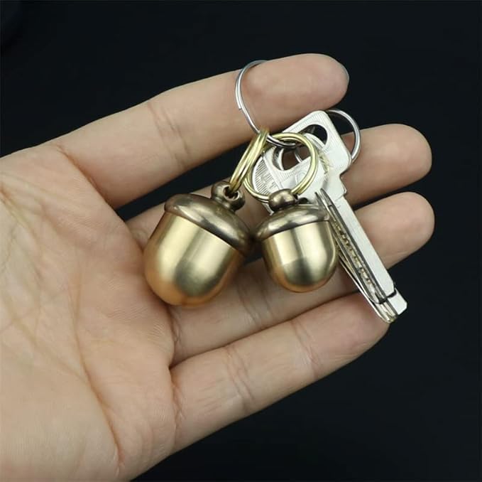 Brass Acorn Portable Storage Box, Waterproof Sealed Container Box, Travel Pill Organizer, Pocket Daily Pill Case EDC Container for Outdoor Camping Working (L)
