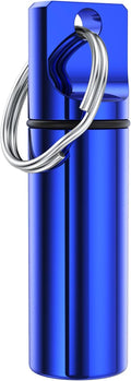 Small Pocket Pill Box Keychain, Aluminium Alloy Portable Mini Pill Organizer Case Container for Purse, Waterproof Metal Pill Holder Medicine Bottle for Outdoor Camping Travel (Blue)