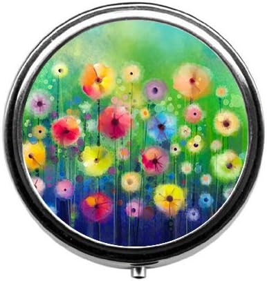 Watercolor Flowers Cute Pill Box/Pill case-Round Pill Box/case- Three-Compartment Pill Box/Pill case …