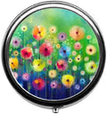 Watercolor Flowers Cute Pill Box/Pill case-Round Pill Box/case- Three-Compartment Pill Box/Pill case …