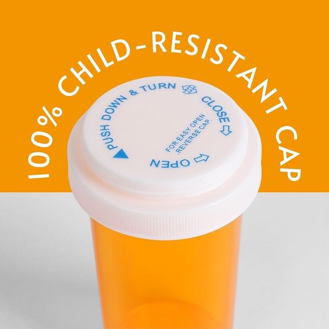 Five Star Supplies Plastic Pill Bottles - Reversible Cap Easy Open & Child Resistant - Pill Container Prescription Vial - Easy Open/Push N Turn (Amber, 20 DRAM 270 ct.)